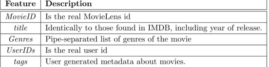 Table 3.8: Merged Items Features