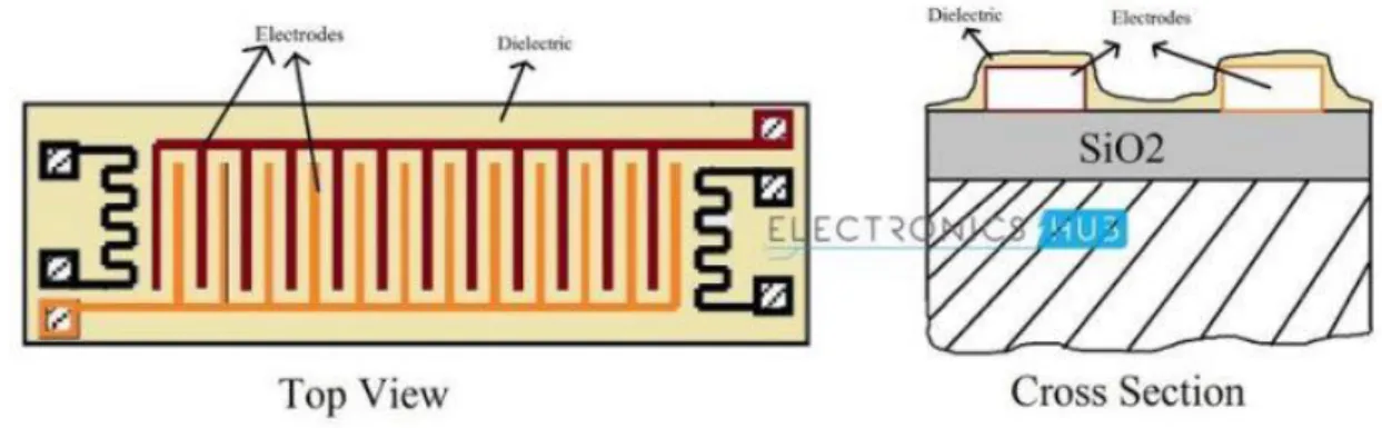Figure 1. 3 Top and cross section view of capacitive humidity sensor. 