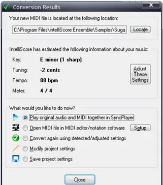 Figure 2.3: MP3 to MIDI converter interface, by IntelliScore