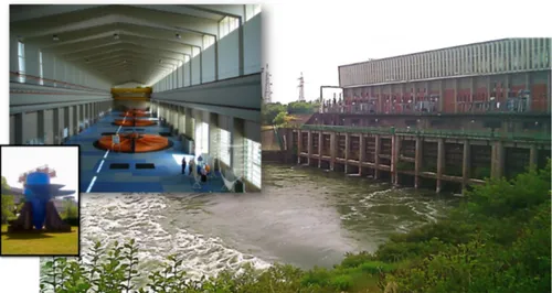 Figure 5.4: Outside and inside view of IS power station with its four Kaplan turbines