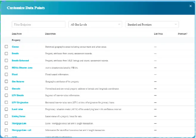 Figure 13 - Example of a data explorer screen (House Canary, 2019) 