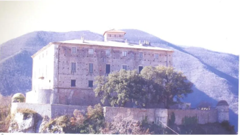 Fig. 6 il Castello dei Del Carretto visto dalla strada che sale da Toirano. 