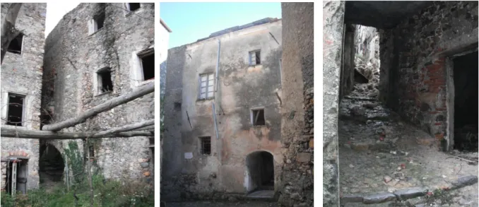 Fig. 3 – 4 – 5 Immagini del Borgo abbandonato: case situate nella zona di Porta Fasciora; 