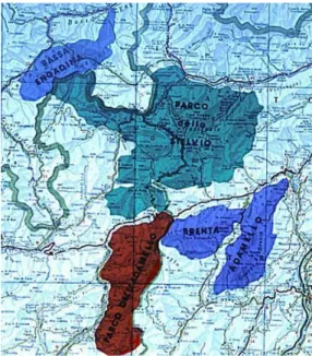 Figura 2.1 – Area protetta dei parchi dello Stelvio, Adamello, Adamello-Brenta ed Engadina 