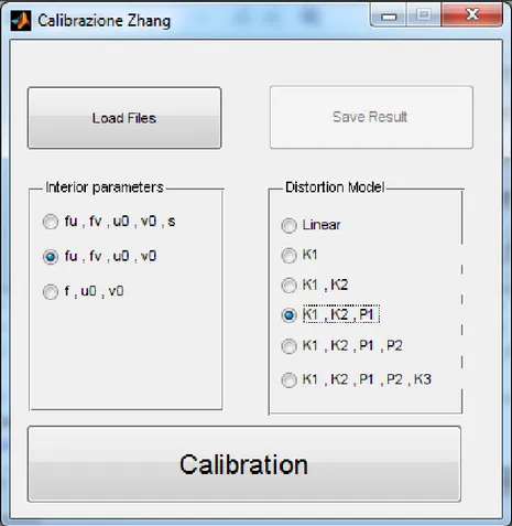 Figura 2.12: Interfaccia principale del software di calibrazione mediante metodo di Zhang-LM