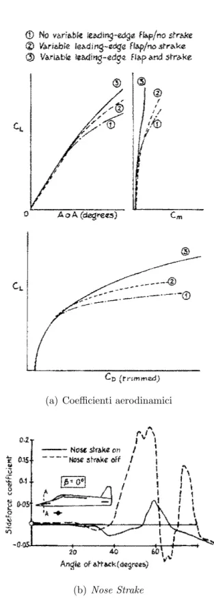 Figura 2.4: Effetto degli strakes sui coefficienti aerodinamici