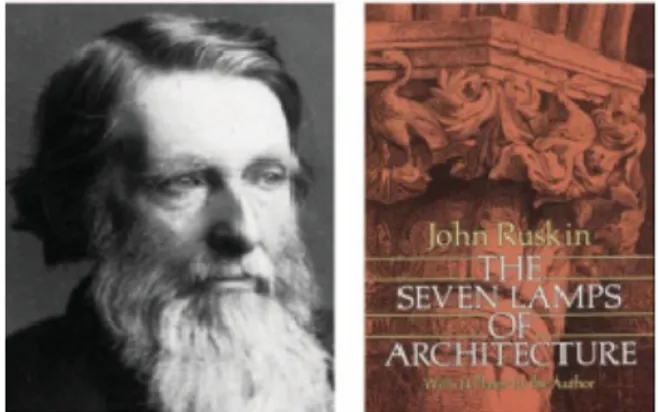 Fig.  2 – John  Ruskin  and  his  The  seven  lamps  of  architecture. Image from: Caivano, 2006. 