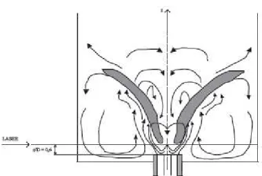 Figura 5.4 Schematizzazione del flusso confinato in camera di combustione con indicazione  della quota del volume di misura