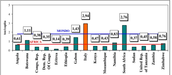 Figura 3.6. TPES per capita nei paesi considerati. Dati 2008. Fonte: Key World Energy  Statistics, IEA