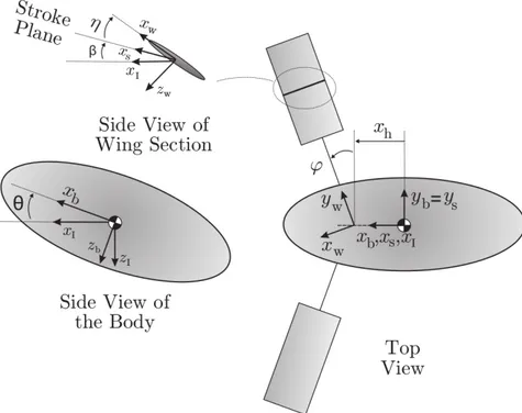 Figura 12: Diagramma schematico di un MAV in condizione di hovering e orientazione generica