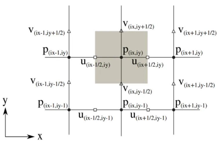 Figure 2.3: Example of 2D staggered grid adopted in this work.