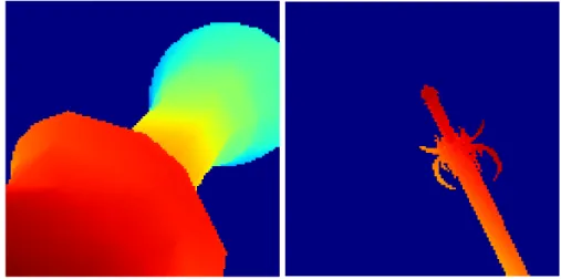 Figure 5.6: Example synthesized depth images. Red is near, blue is far.