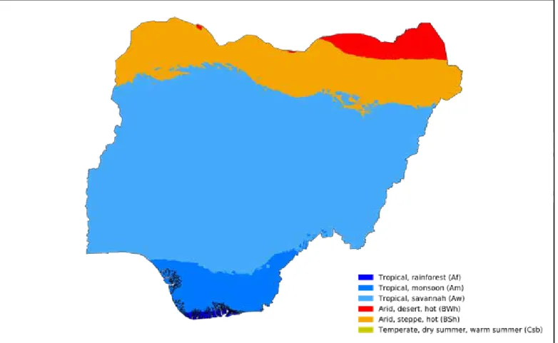 Figure 3: Köppen-Geiger Climate Classification Map of Nigeria (1980-2016) Source : 