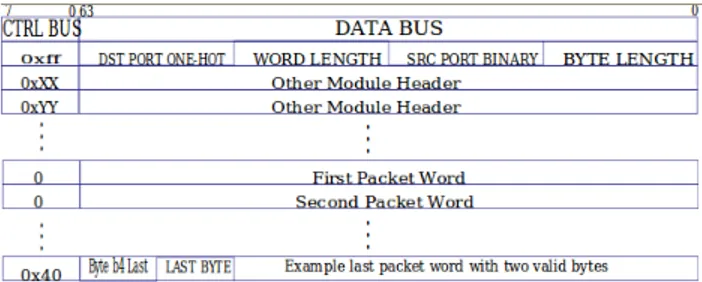 Figure 1.7: Format of the packet passing on the packet bus.