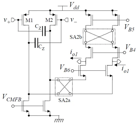 Figura 2.12: Topologia del transconduttore OTA1 con il modulatore SA2 composto  da due matrici di interruttori SA2a ed SA2b 