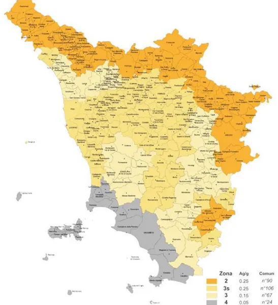 Figura 1.7: mappa della classificazione sismica attuale in Toscana (fonte: Regione Toscana)