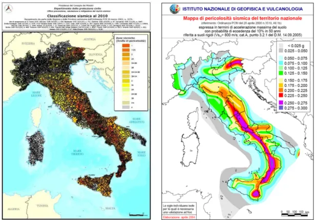 Figura  1.4:  in  sequenza  la  mappa  della  classificazione  sismica  in  Italia  al  2010  (fonte: 