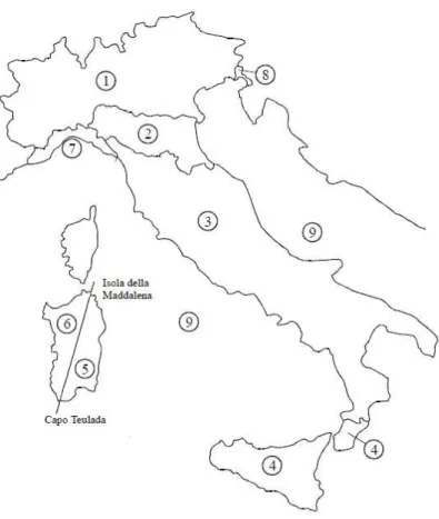 Figura 5.12: mappa delle zone in cui è suddiviso il territorio italiano.
