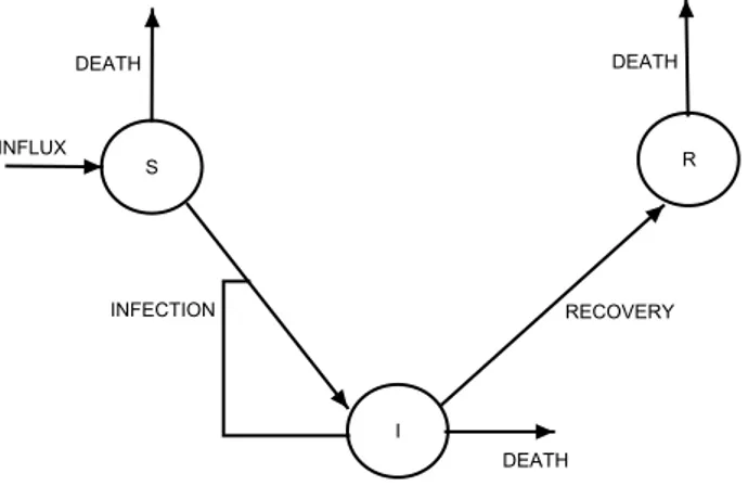 Figure 3.2: A Susceptible-Infectious-Recovered epidemics model.