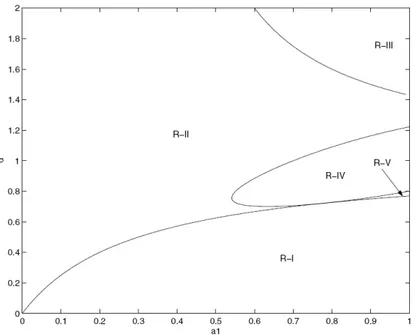 Figure 3.7: DDes tumor growth model and regions of behavior.