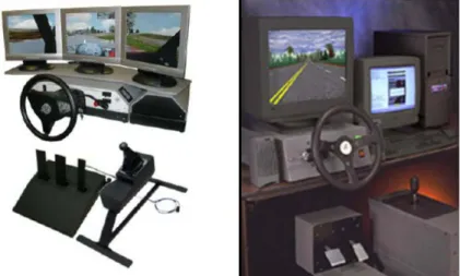 Figura 3: Simulatori con comandi e tre monitor (a sinistra) e un solo monitor 