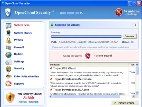 Figure 1.7: The scan dialog show to the user by the OpenCloud fake antivirus scam.