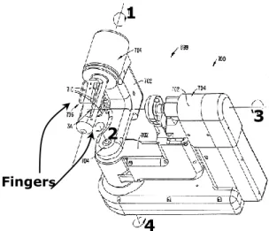 Fig. 2-8 The da Vinci master interface (Patent US6364888B1) with the handle in the  yellow circle