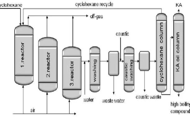 Figura 4: flow-sheet semplificato di un impianto per la sintesi della miscela KA oil. 