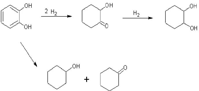 Figura 5: meccanismo di idrogenazione del catecolo, modello con reazione consecutiva. 