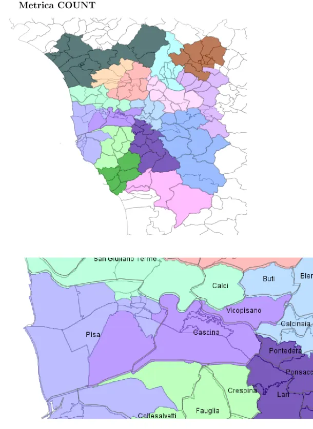 Figura 1.5: Conni ottenuti con il Clustering Gerarchico utilizzando celle ALEPH e metrica d COU N T (A, B)