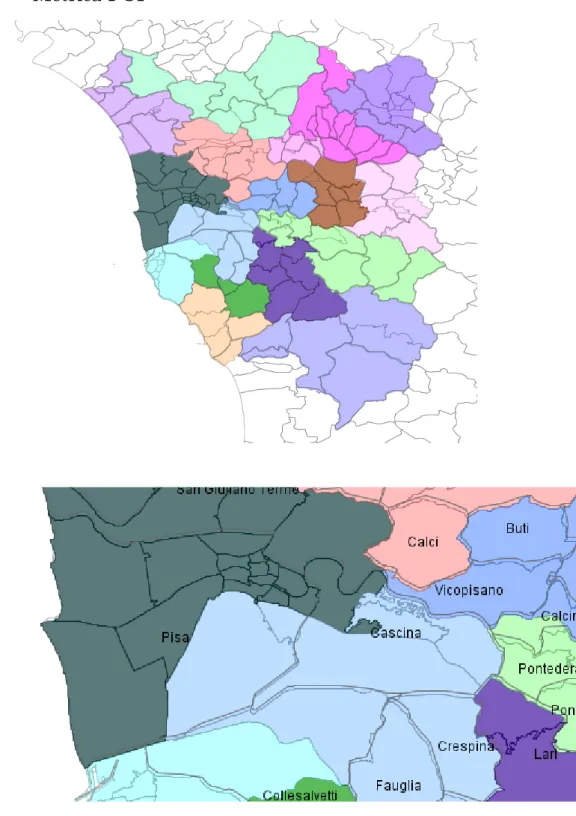 Figura 1.6: Conni ottenuti con il Clustering Gerarchico utilizzando celle ALEPH e metrica d P OP (A, B)