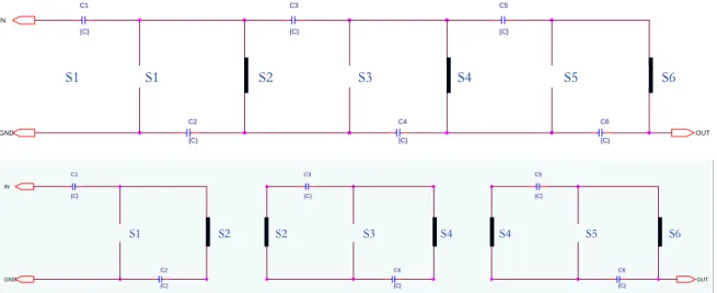 Figura 6.13  In alto: Rappresentazione circuitale del moltiplicatore considerando accesi tutti i diodi  mandati in conduzione da un gradino positivo applicato in ingresso