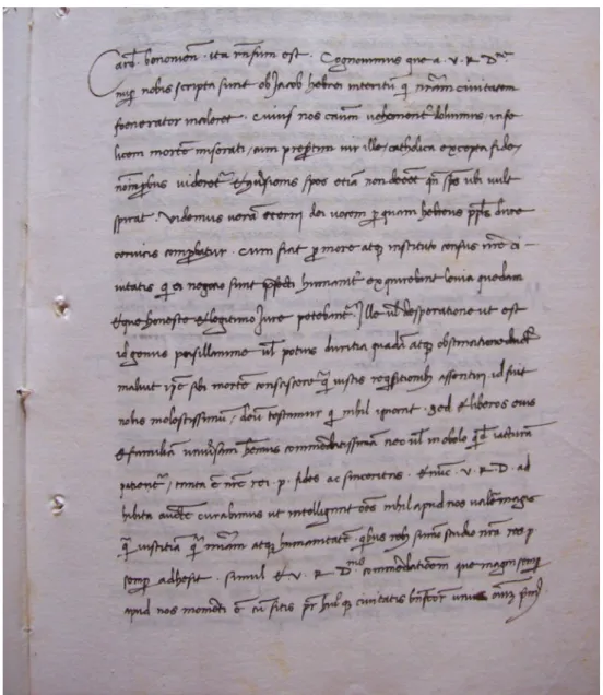 Figura 2. ASSi, Concistoro, Copialettere, 1684, c. 129r, 10 maggio 1466. Lettera in cui si rende nota la morte di Jacob da Toscanella.