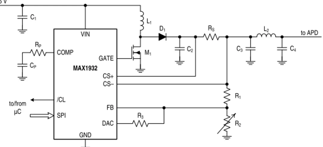 Figure 3.1: The implemented APD biasing circuit based on the MAX1932 device