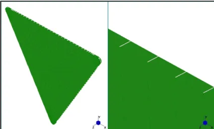 Figura 5.8 Modello agli elementi finiti del pannello triangolare e particolare  del collegamento fra le lastre