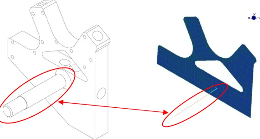Figura 6.16 Posizione e modellazione del perno saldato al nodo inferiore di  estremità