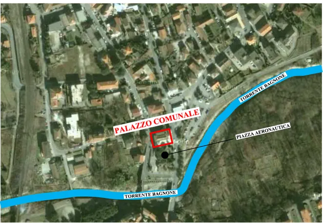 Fig. 1.3 Vista aerea della zona in cui si trova il Palazzo Comunale di Villafranca in Lunigiana, oggetto di  studio 