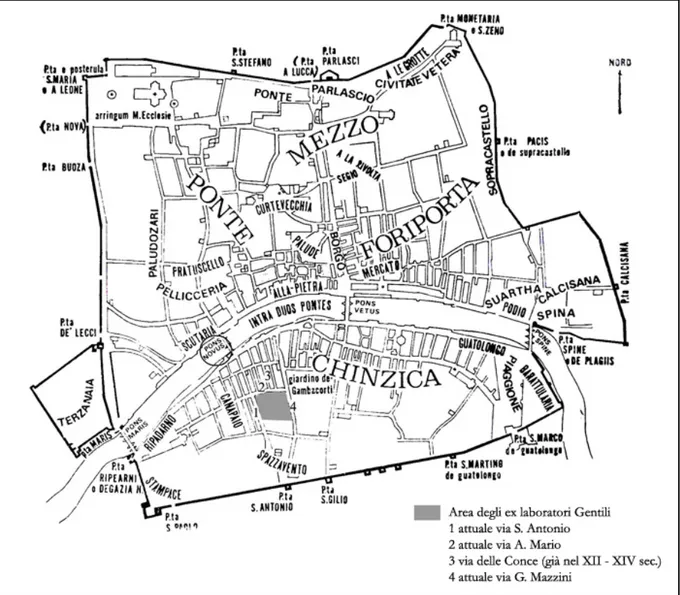 fig. 3 -  pianta della città con i toponimi in uso nel XII – XIV secolo (modificata da T OLAINI  1992) 
