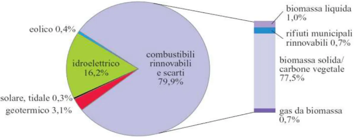 Figura 1 - Ripartizione percentuale tra le fonti rinnovabili di energia nel 2003. 