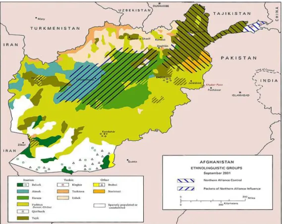 Figura 1: Gruppi linguistici presenti e loro distribuzione sul territorio afghano 