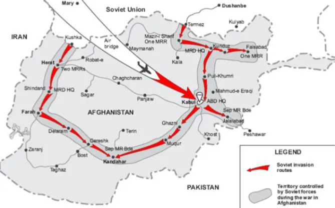 Figura 3: Linee direttrici dell’invasione sovietica dell’Afghanistan. 