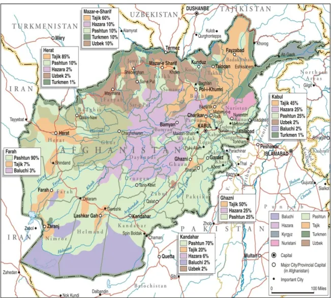 Figura 2: Gruppi etnici presenti e loro distribuzione sul territorio afghano. 