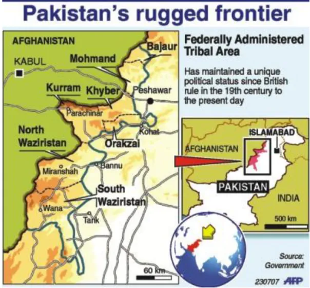 Figura 8: Mappa della zona di confine tra Pakistan e Afghanistan  dalla quale si decise di  far transitare la maggior parte degli aiuti ai mujaheddin