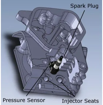 Figure 6.3: CAD model - Modiﬁed head with pressure sensor and spark plug