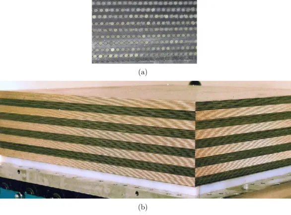 Figure 3.1: a) Particular of ECAL superlayer before milling. b) ECAL active volume.