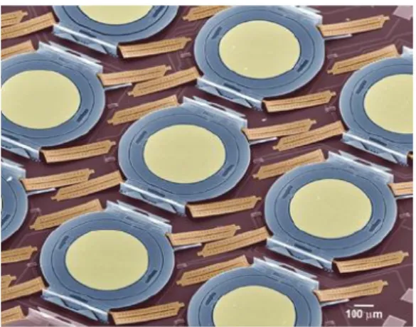 Figure 2.8: Array of electrostatic actuated parallel plates scanning micromirrors for optical switching applications.