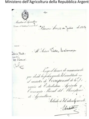 Foto 3:  diploma rilasciato a Victor Salamone dal  Ministero dell’Agricoltura della Repubblica Argentina 