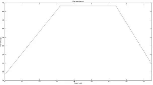 Figura 2.7: Profilo di temperatura fissato per il calcolo del grado di polimerizzazione 