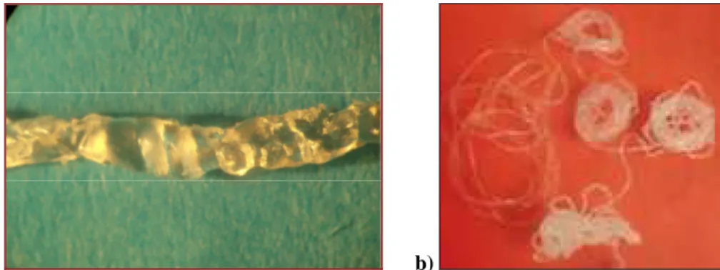 Figure 3.1.3.1: Photos of a) extrudate of EVA obtained at 130°C and at shear rate of  2304 s -1  and b) the 