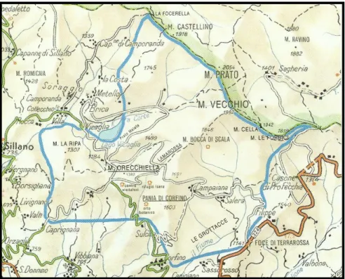 Fig. 2.2: Area del “Parco dell’Orecchiella” (da Ansaldi e Medda, 1999) 